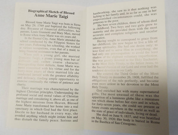 Blessed Anne Marie Taigi, A Triduum Prayer & Biography Folder, New Italy