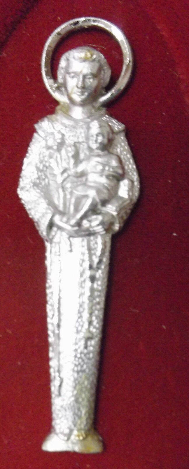 Saint Anthony Pewter Image  Engraved on Red Velvet Frame, New from Italy