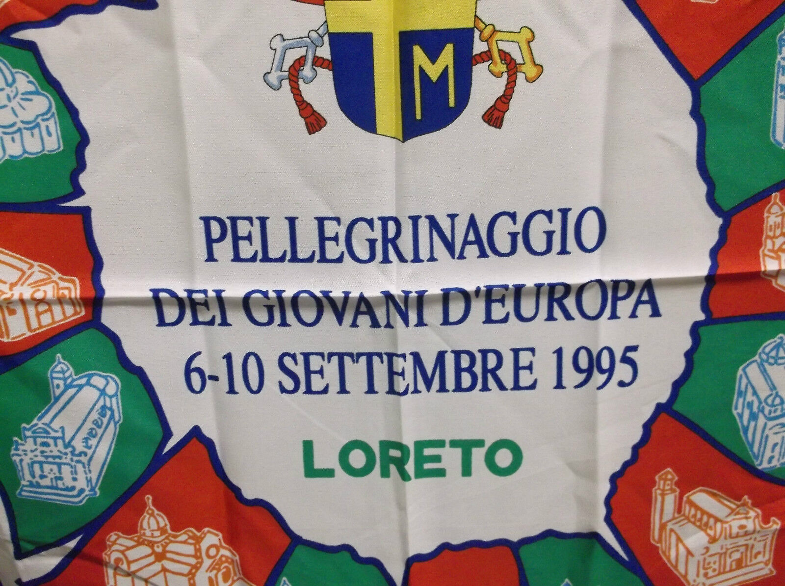 Vintage Souvenir "95 Loreto Italy Scarf, New - Bob and Penny Lord
