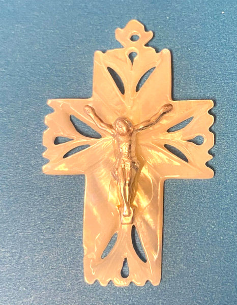 Our Lady of Perpetual Help Image + Mother of Pearl Crucifix Pendant, New