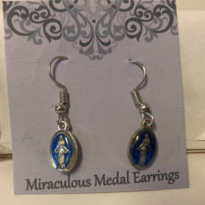 Miraculous Medal Earrings, Silvertone, New