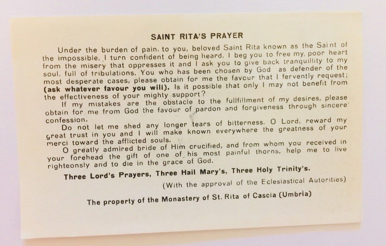 Saint Rita of Cascia Prayer Card, New - Bob and Penny Lord