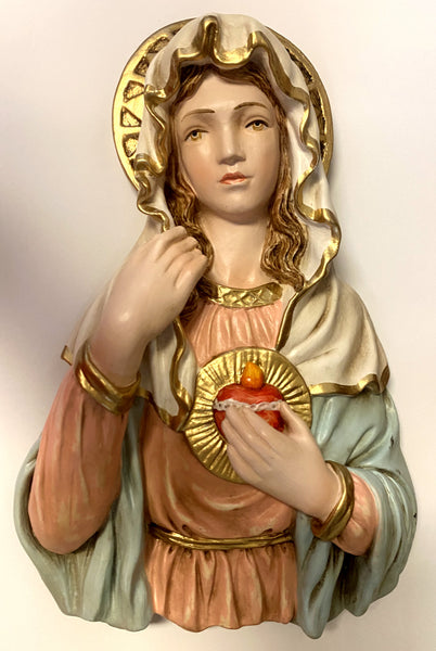 Immaculate Heart of Mary 13" Hand Painted Wall Plaque, New from Colombia