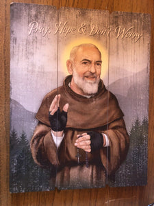 Padre Pio Image set on Wood Pallet, New