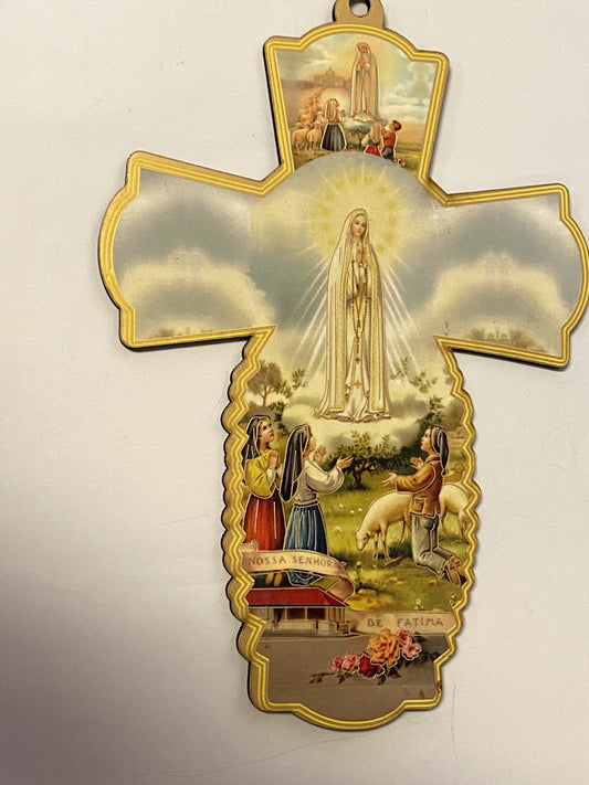 Our Lady of Fatima Wood Cross,  7.75", New - Bob and Penny Lord