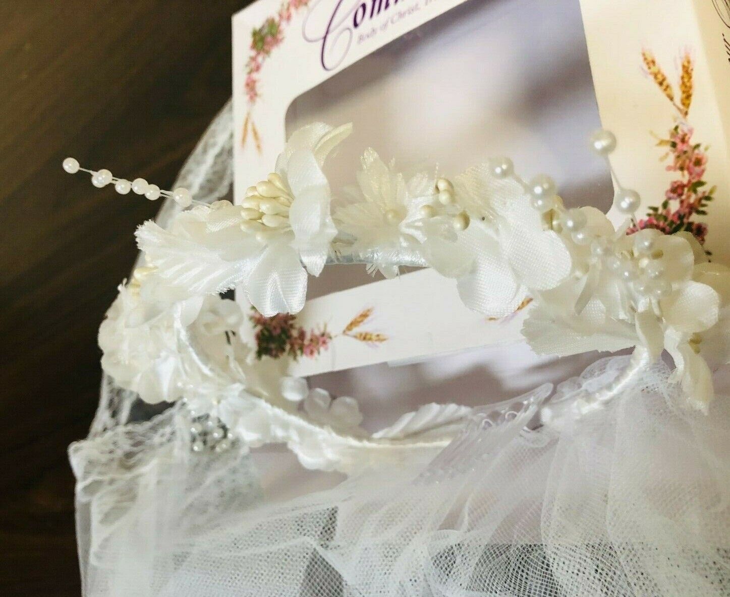 First Holy Communion Floral Headband Veil, New