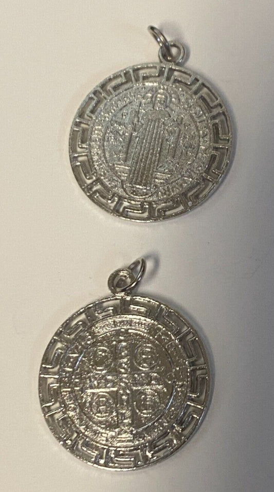 Saint Benedict Laser Image, Silver tone Medal 1" Diam., New, #4 - Bob and Penny Lord