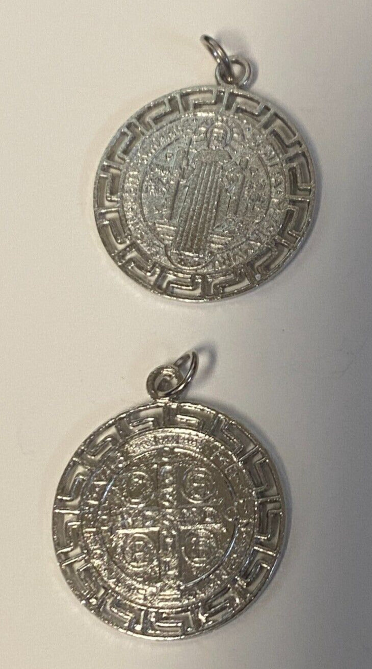 Saint Benedict Laser Image, Silver tone Medal 1" Diam., New, #4