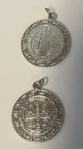 Saint Benedict Laser Image, Silver tone Medal 1" Diam., New, #4