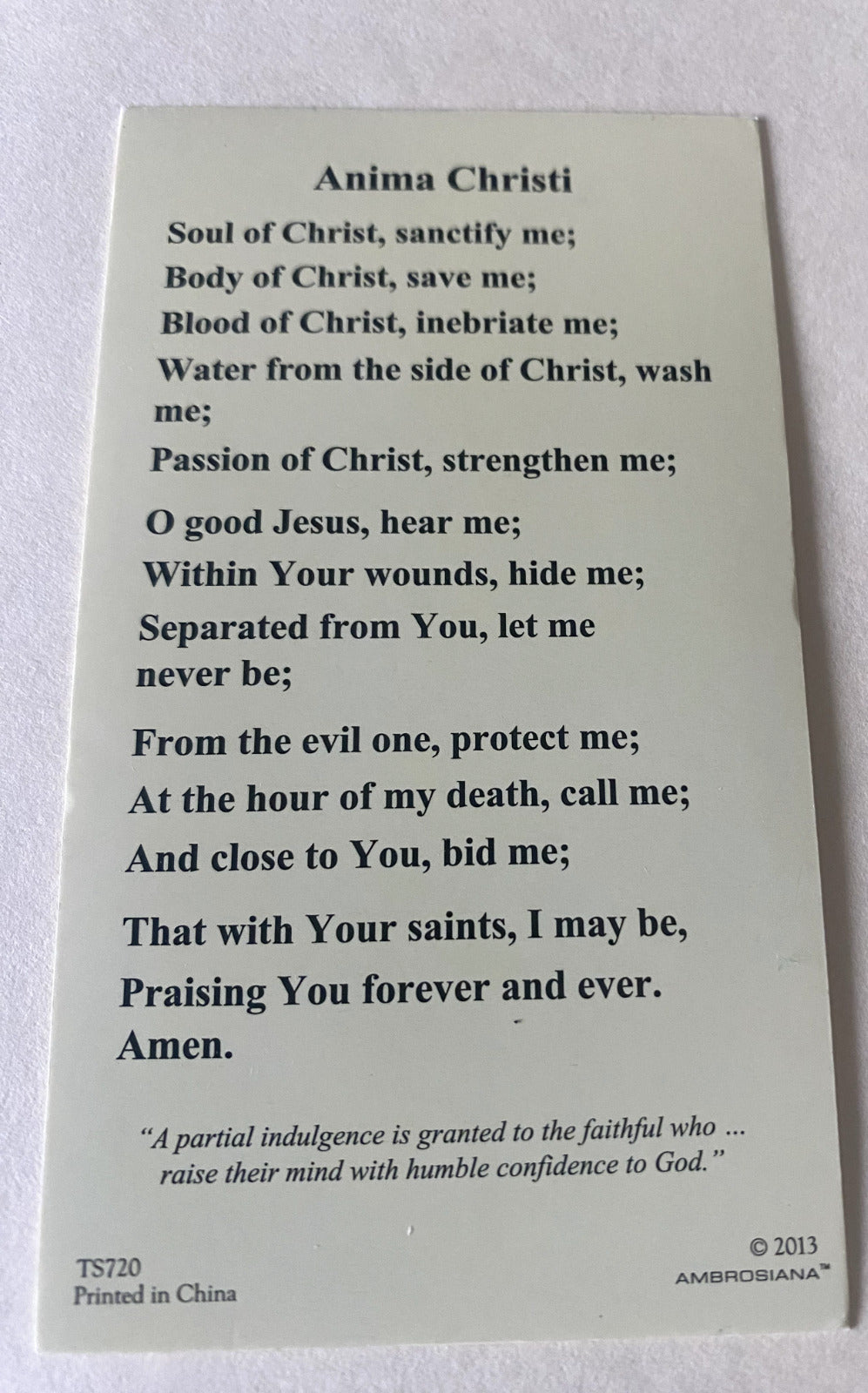 "Anima Christi" Prayer Card, New - Bob and Penny Lord