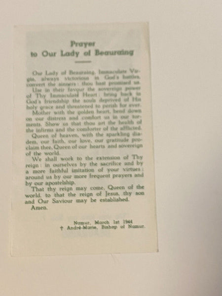 Our Lady of Beauraing Prayer Card, From Belgium, NEW