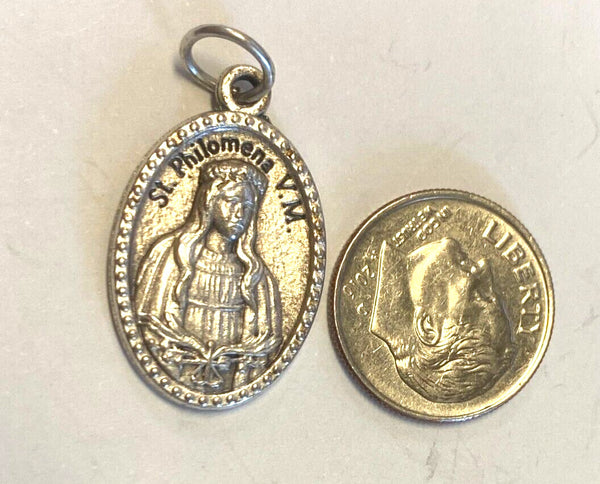 Saint Philomena Silvertone Medal, New from Italy