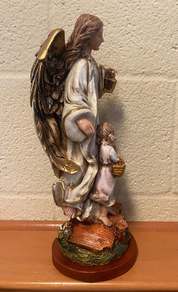 Guardian Angel Large Hand Painted  13" Statue, New Colombia