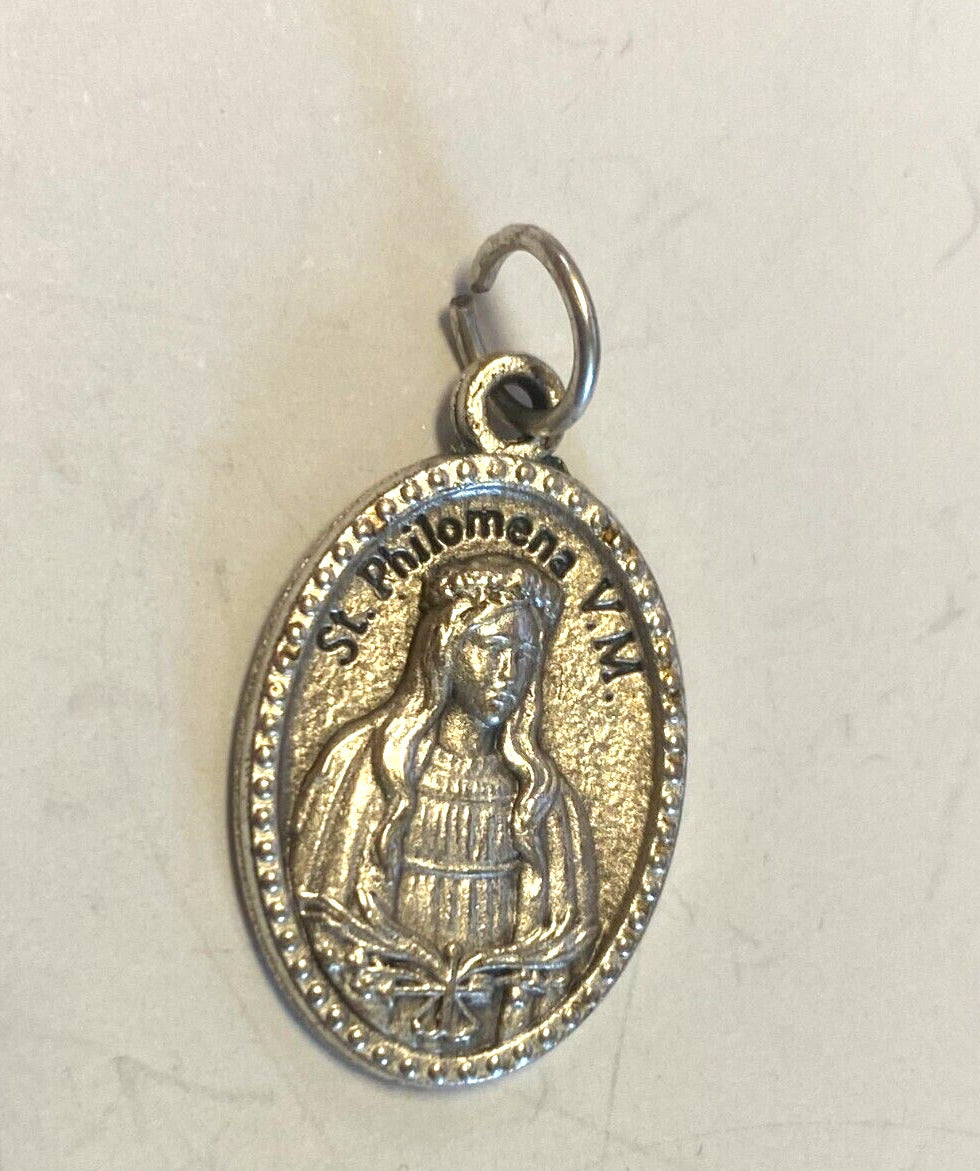 Saint Philomena Silvertone Medal, New from Italy