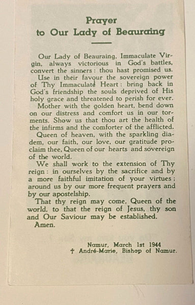 Our Lady of Beauraing Prayer Card, From Belgium, NEW