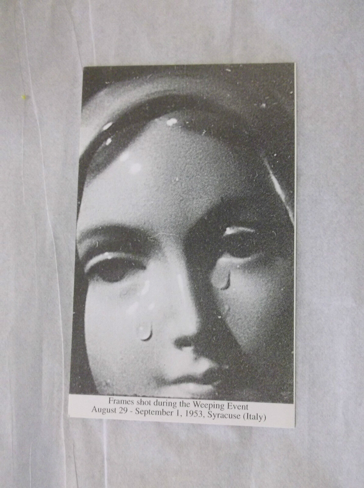 Our Lady of Tears Black & White Prayer Card, From Italy New - Bob and Penny Lord