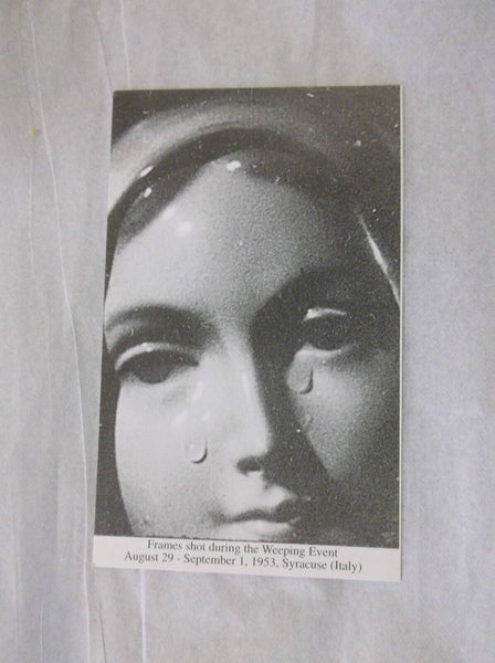 Our Lady of Tears Black & White Prayer Card, From Italy New