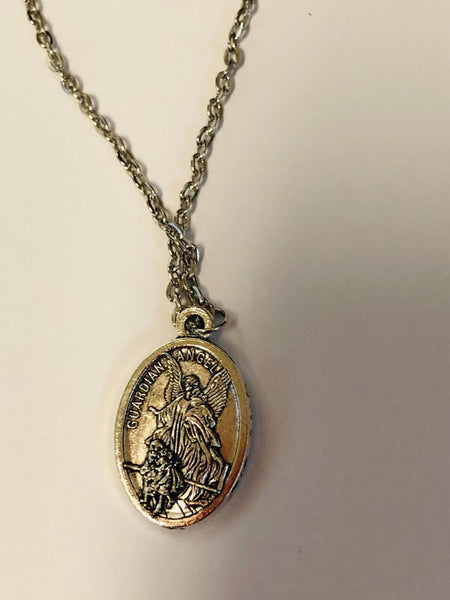 Saint Michael the Archangel/Guardian Angel 2 Sided Medal Necklace, New