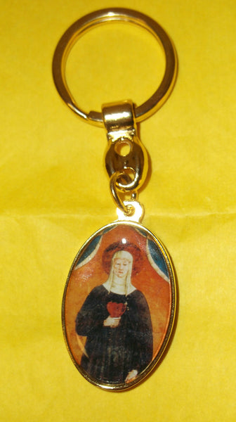 Saint Clare of Montefalco/ Sacred Heart Gold Tone/2 image Key Chain, New/Italy