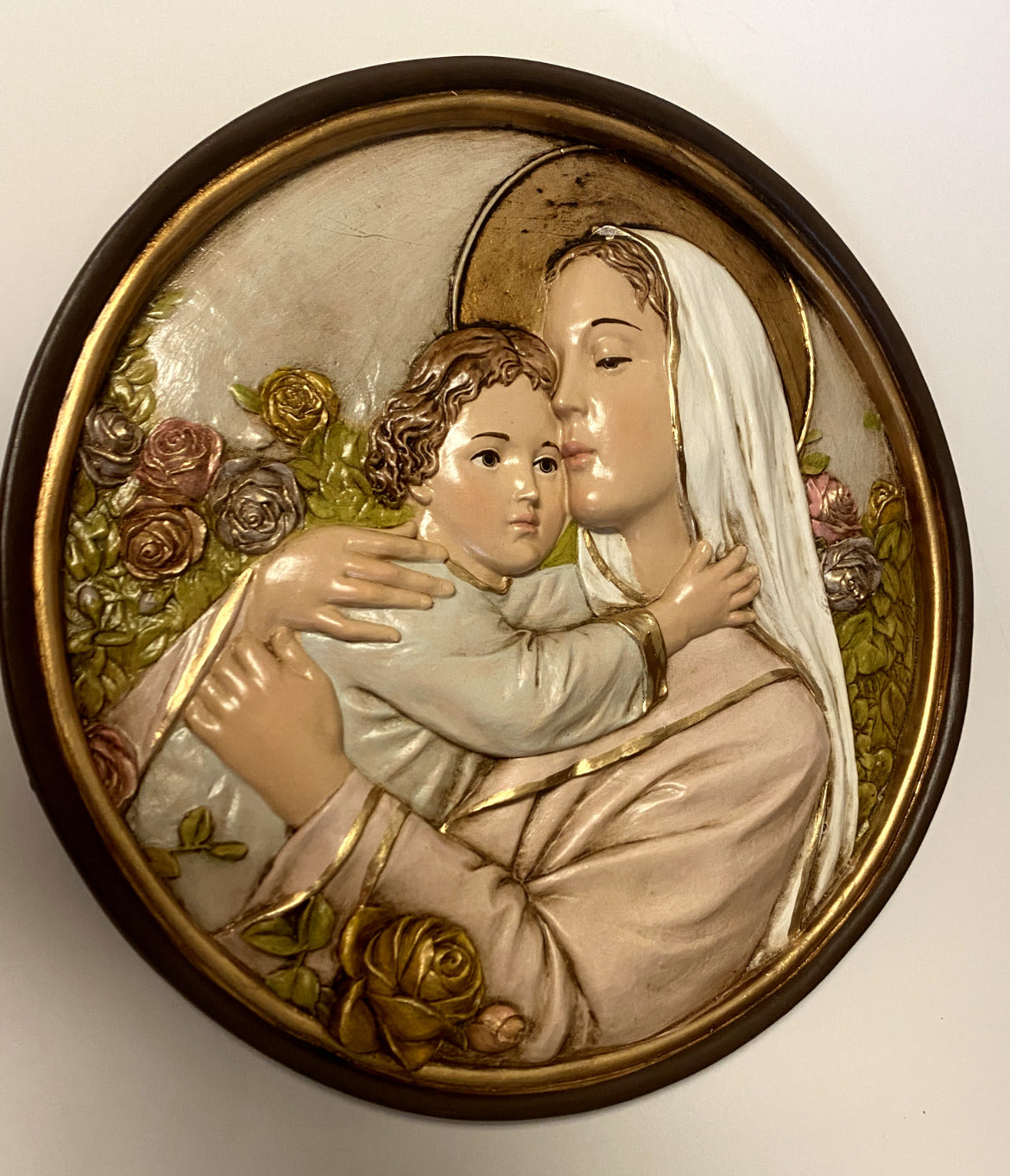 Blessed Mother & Child Jesus 10" Diam. Wall Plaque, New from Colombia
