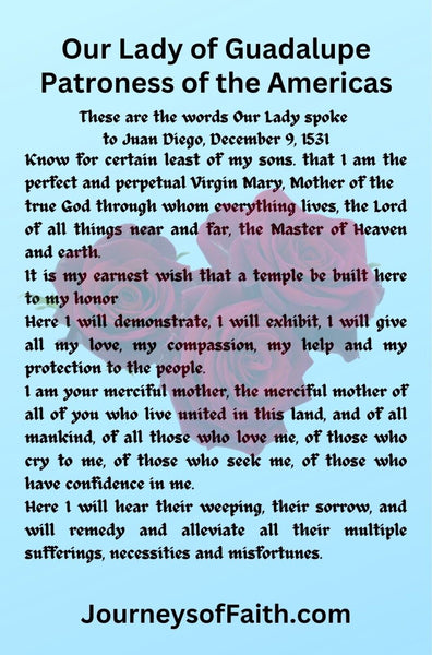 Our Lady of Guadalupe Prayer Card - 10 Pack