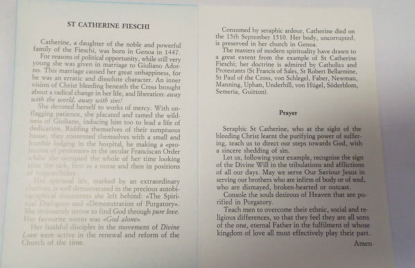 Saint Catherine of Genoa Prayer with Bio & Teachings Folder, From Italy