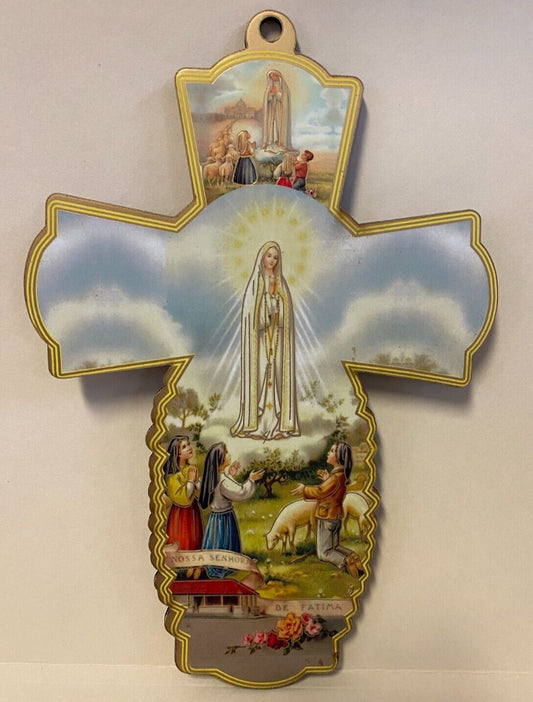Our Lady of Fatima Wood Cross,  7.75", New - Bob and Penny Lord
