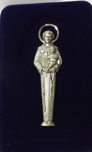 Saint Anthony Pewter Image Engraved on Navy Blue Velvet Frame, New