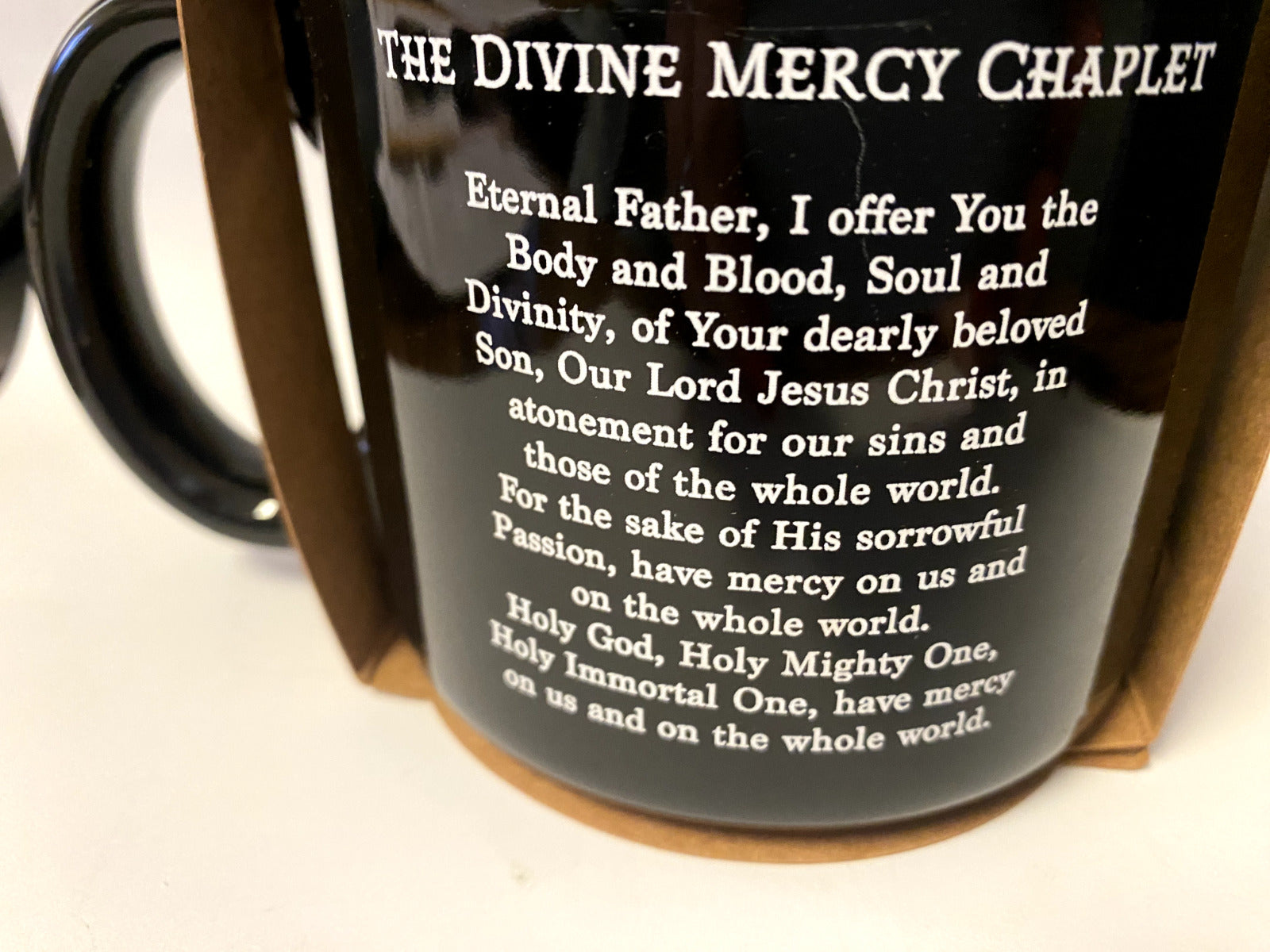 Divine Mercy Black 13 oz Cup/Mug, With Divine Mercy Chaplet, New - Bob and Penny Lord