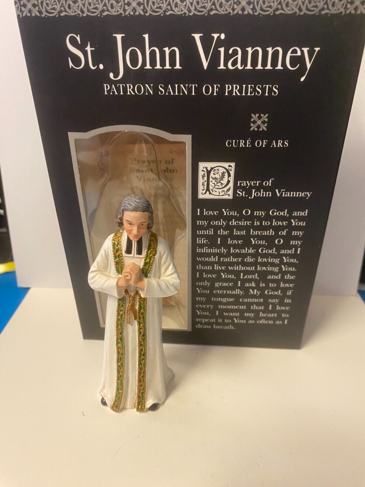 St John Vianney 3.75" H Statue + Prayer Card & Bio, New
