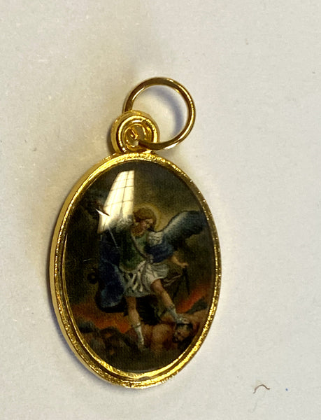 Saint Michael the Archangel Image Gold Tone Medal, New