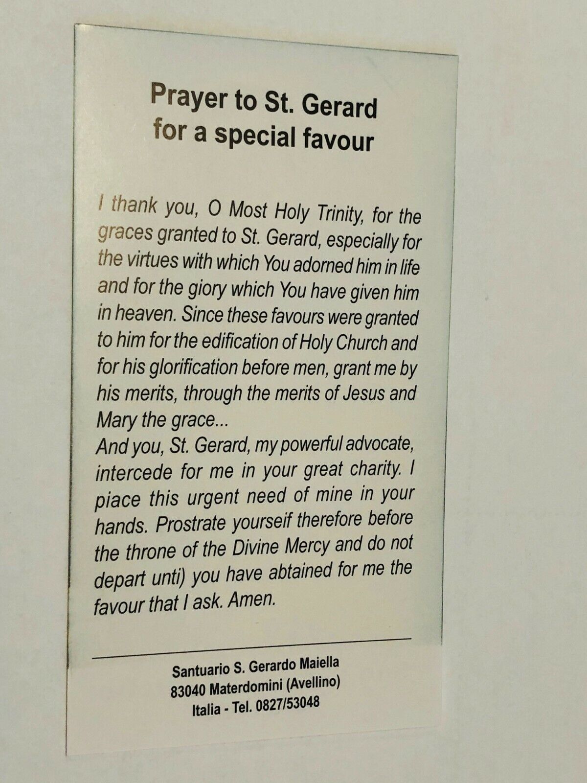 Saint Gerard Majella Prayer Card, New from Italy - Bob and Penny Lord