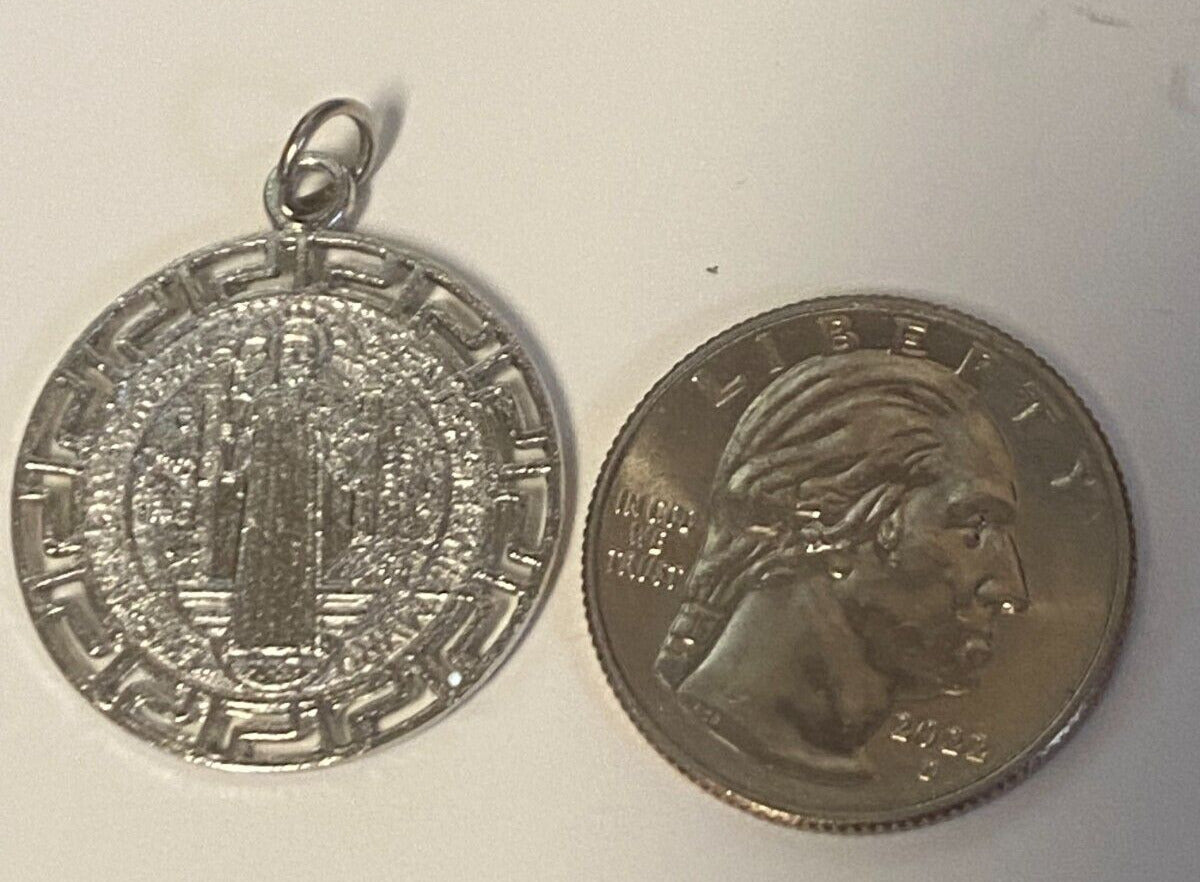 Saint Benedict Laser Image, Silver tone Medal 1" Diam., New, #4