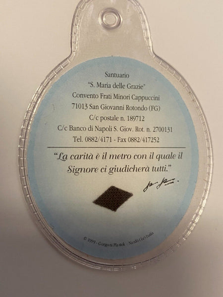 Padre Pio 3rd Class Relic, Plastic Encase,  New From Italy