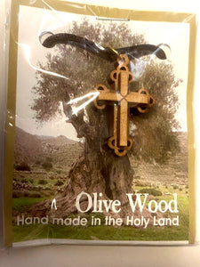 Olive Wood Black Cord 1.50" Ornate Cross Necklace, New From Jerusalem