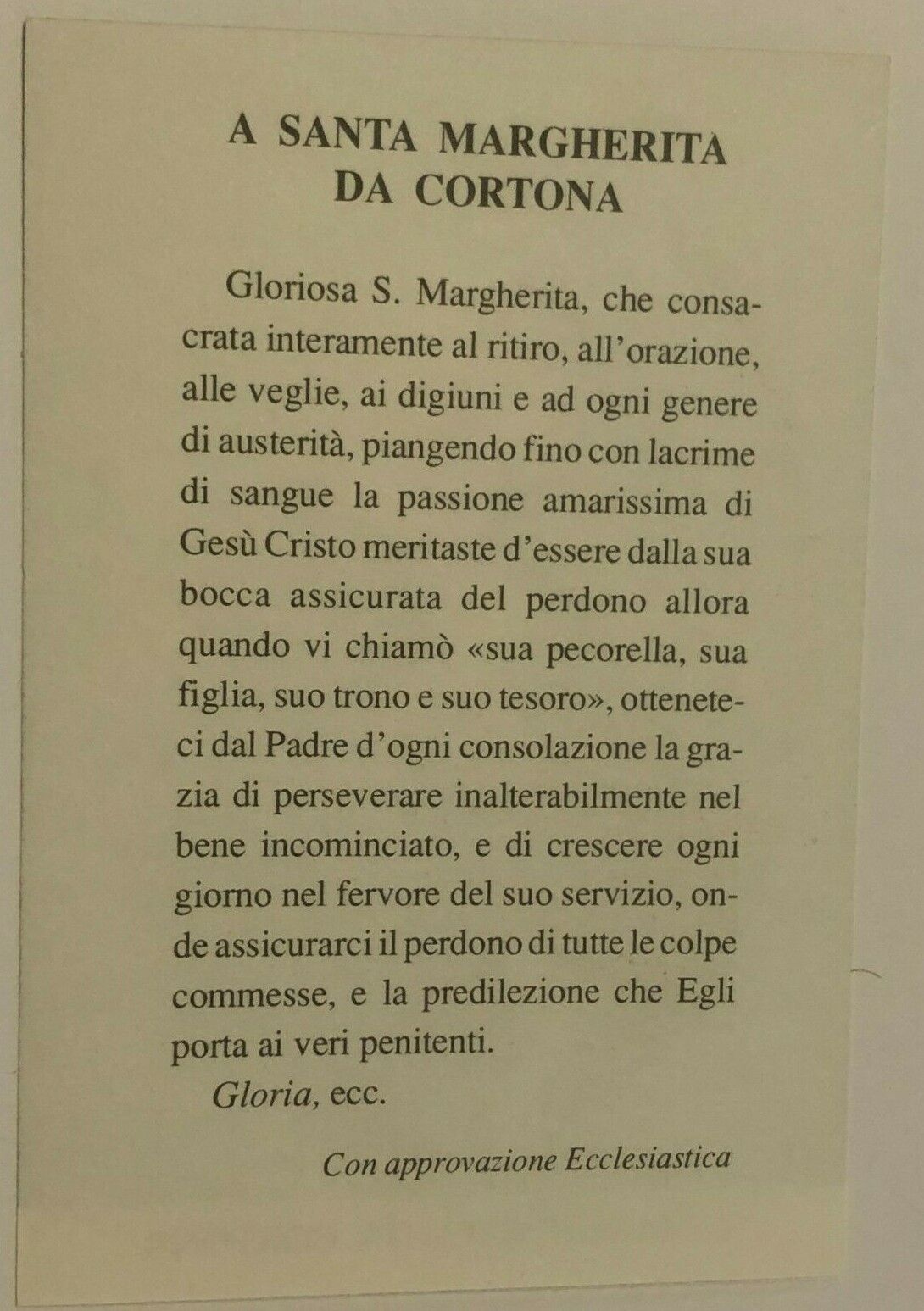 Saint Margaret of Cortona/S. Margherita da Cortona Prayer  Card in Italian, New