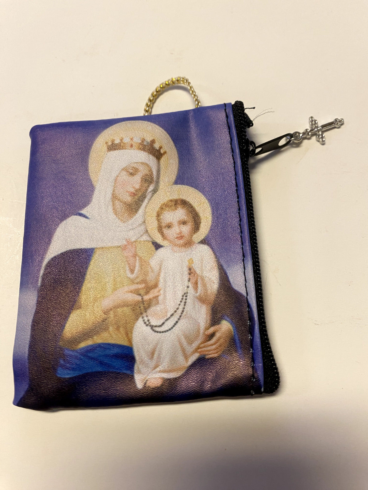 Our Lady of the Rosary Small  3.25" Zip Rosary Pouch, New