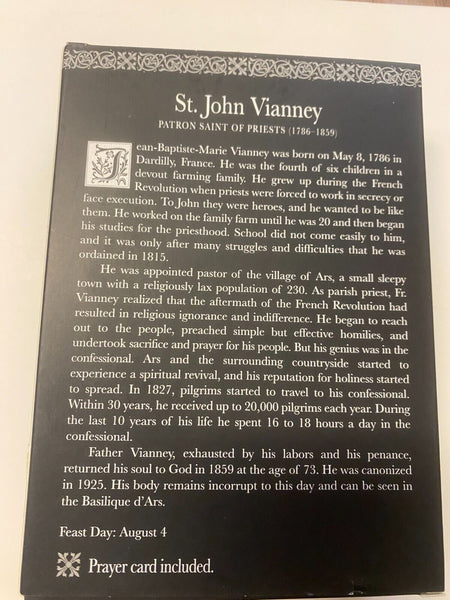 St John Vianney 3.75" H Statue + Prayer Card & Bio, New