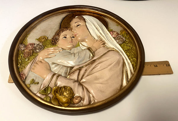 Blessed Mother & Child Jesus 10" Diam. Wall Plaque, New from Colombia