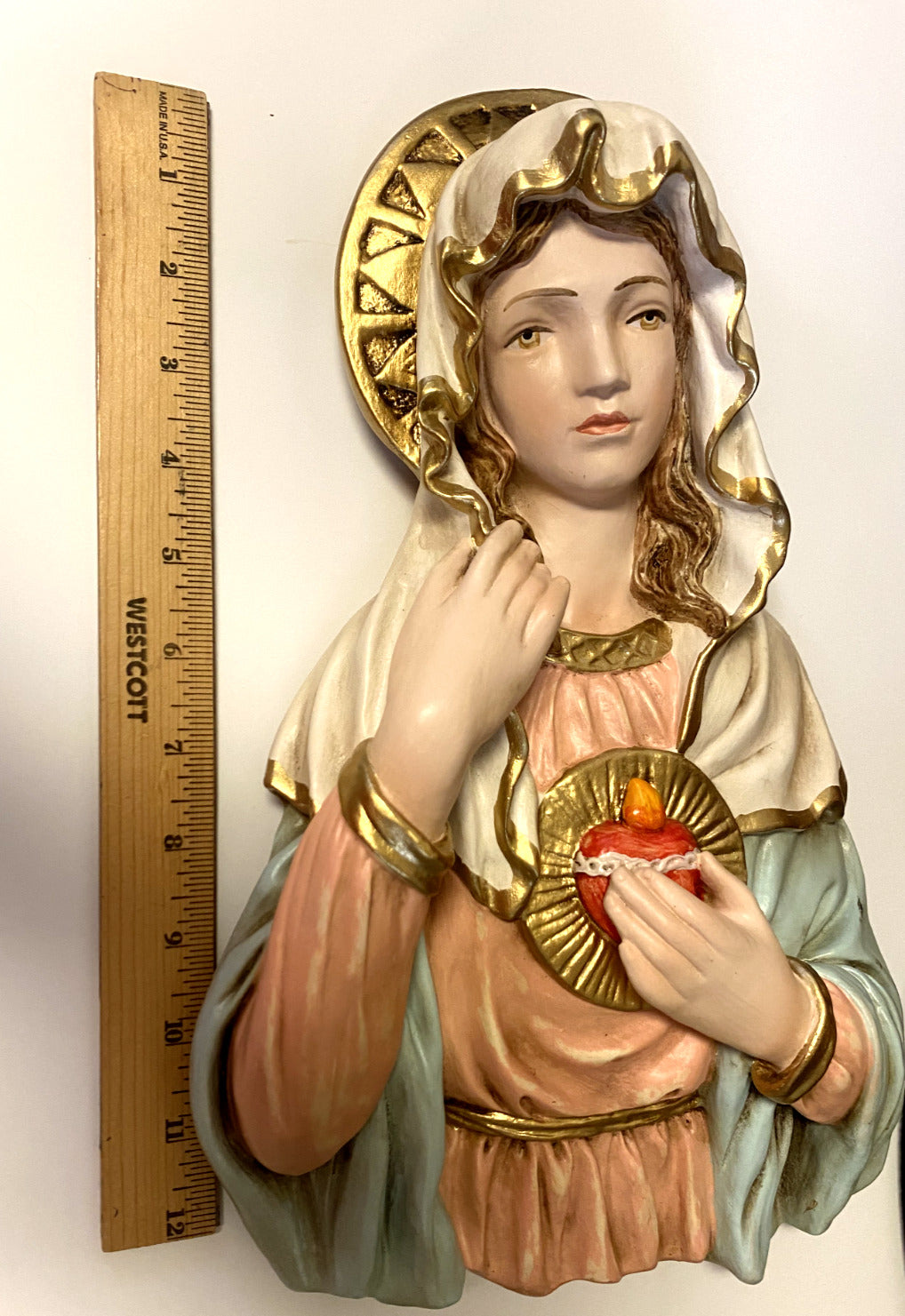 Immaculate Heart of Mary 13" Hand Painted Wall Plaque, New from Colombia - Bob and Penny Lord