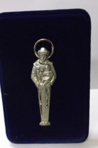 Saint Anthony Pewter Image Engraved on Navy Blue Velvet Frame, New