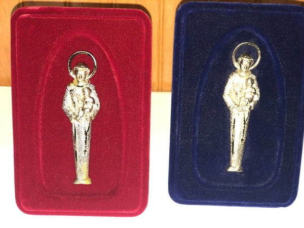 Saint Anthony of Padua Engraved Pewter, Blue or Red Velvet Frame ,New from Italy