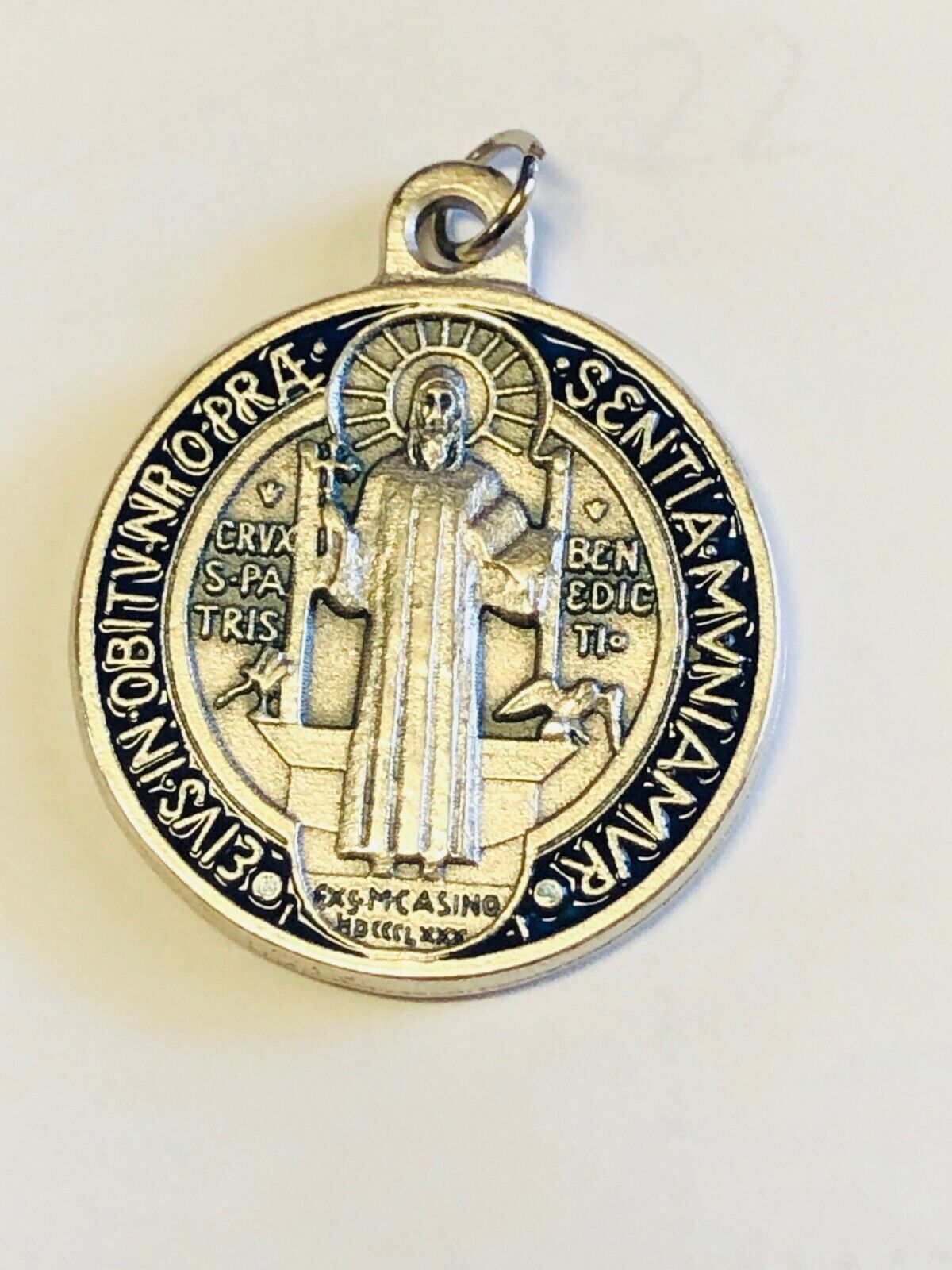 Saint Benedict Enamel 2 tone Medal, From Italy, New - Bob and Penny Lord
