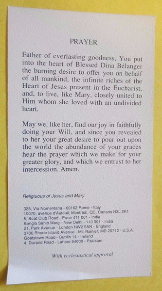Blessed Dina Belanger B/W Prayer Card, NEW from Canada (image 2)