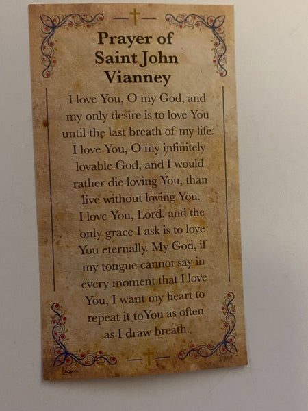 St John Vianney 3.75" H Statue + Prayer Card & Bio, New