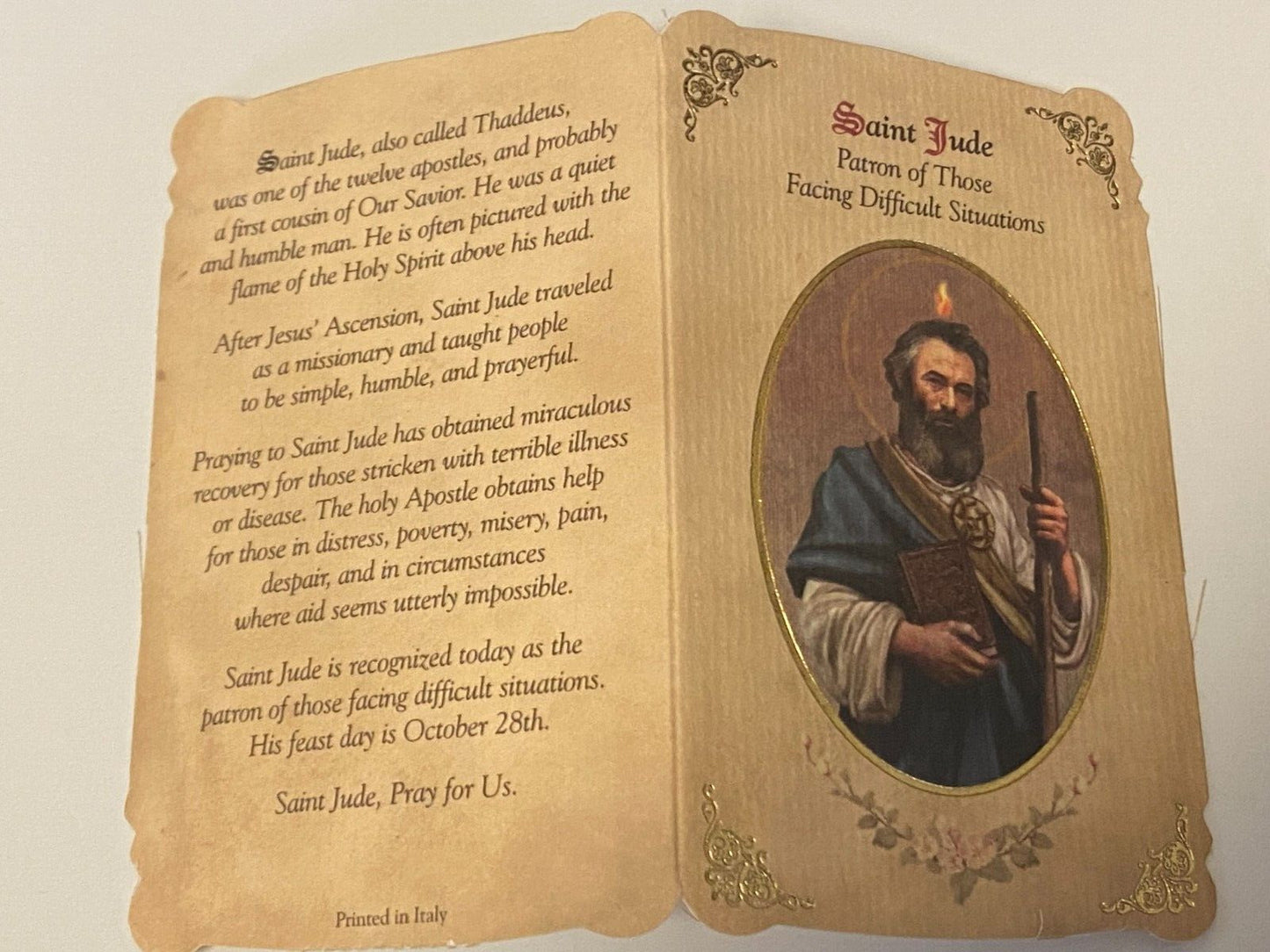 Saint Jude (Patron Saint of Difficult Situations)  Prayer Card + Medal, New