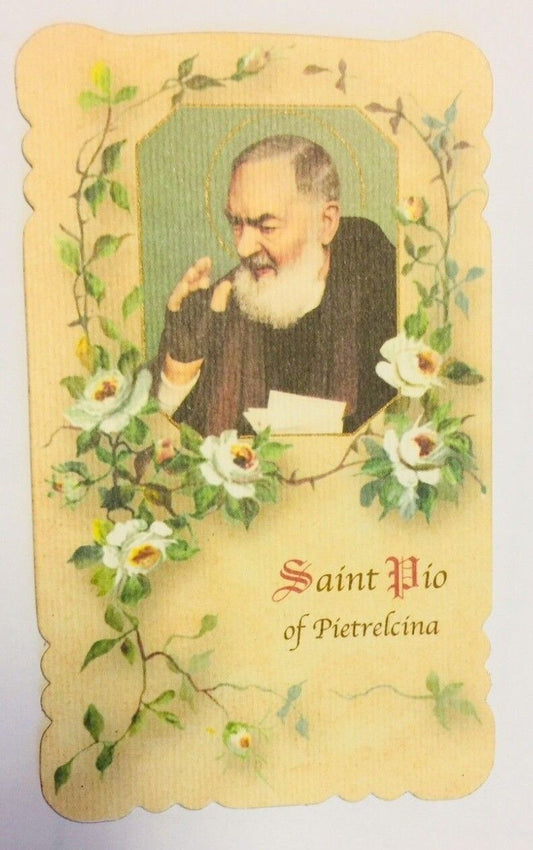 Padre Pio Scalloped Prayer Card, from San Giovanni Italy, New - Bob and Penny Lord