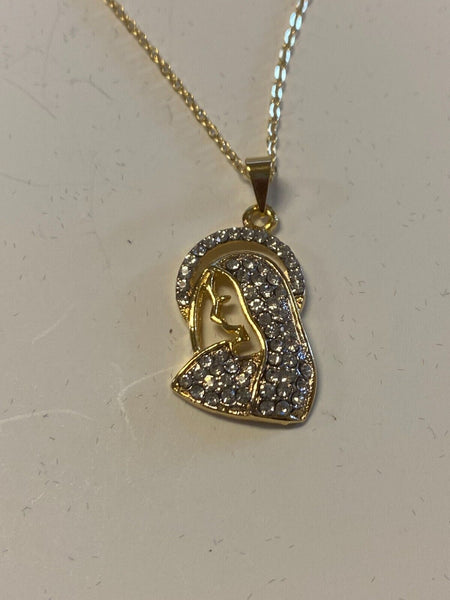 Blessed Mother Brazilian Gold Plated 20" Necklace, New