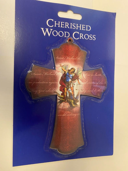 Saint Michael The Archangel 8" Laser Image on Thin Wood Cross, New