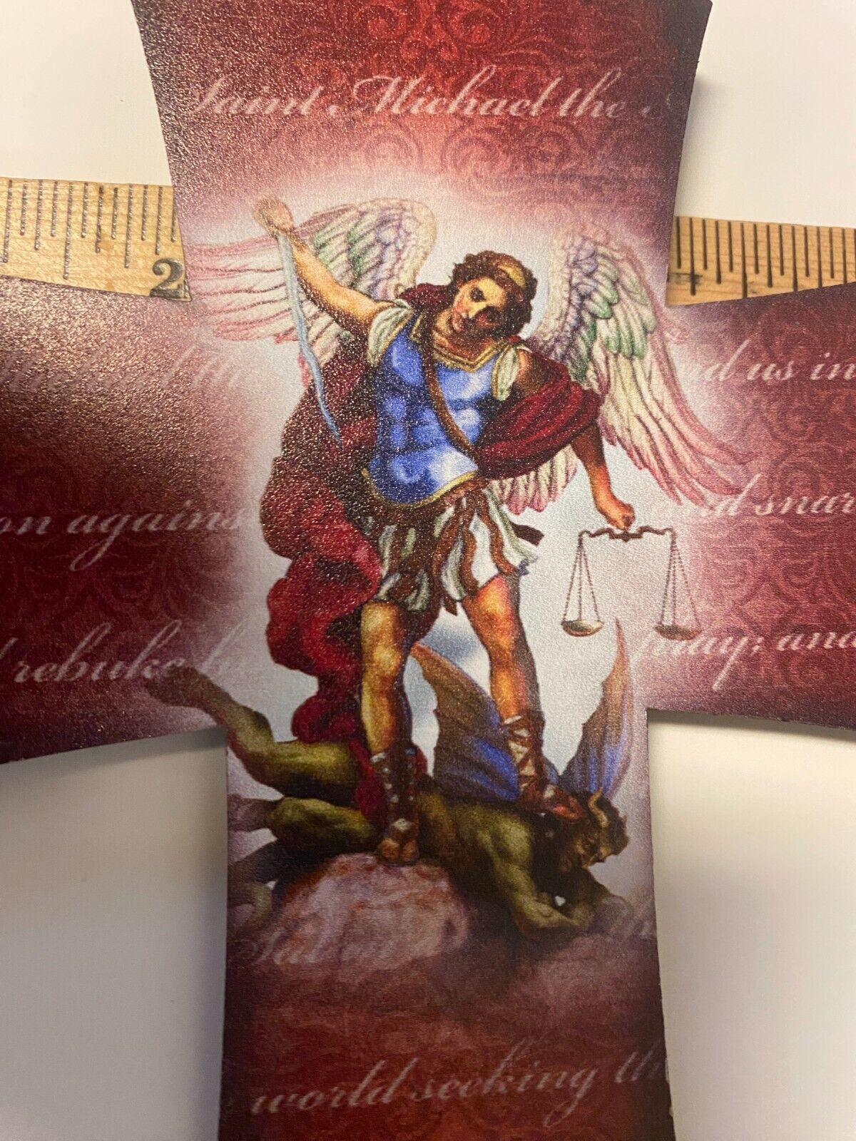 Saint Michael The Archangel 8" Laser Image on Thin Wood Cross, New